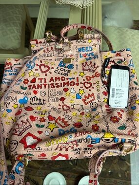 Dolce & Gabbana Pink Graffiti Print Leather Tote with Multicolor Motifs